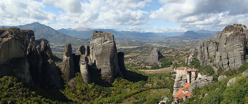 One of the Meteora monasteries atop a pillar of rock.